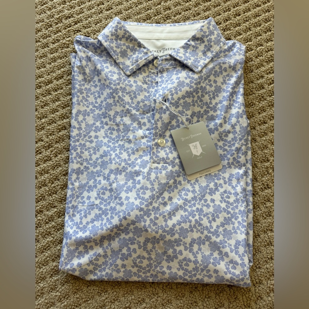 Hickey Freeman Performance Fabric Lucky Clover Print Polo Golf Shirt NWT M $94